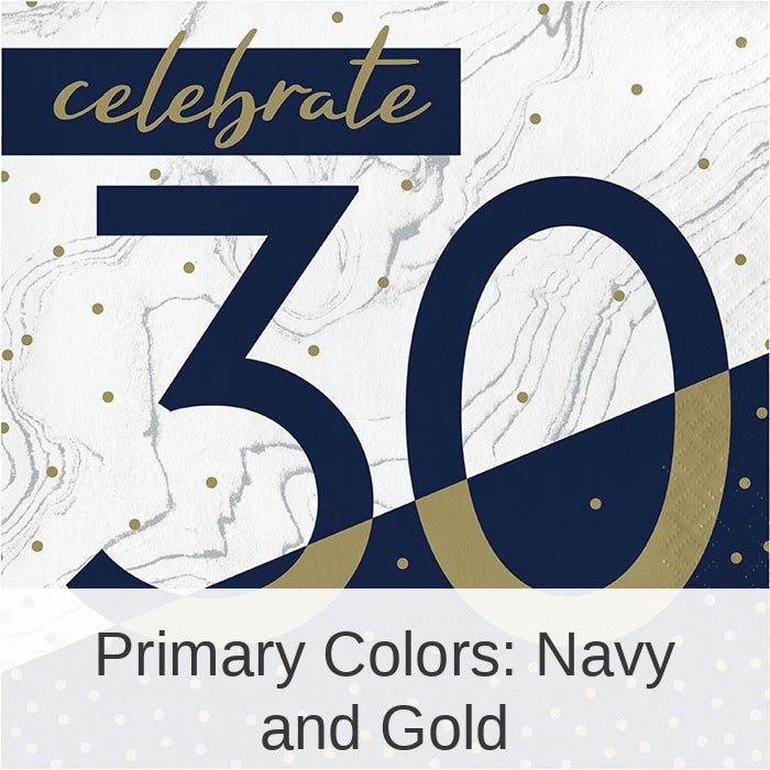 192/Case Bulk Navy and Gold 30th Birthday Luncheon Napkins