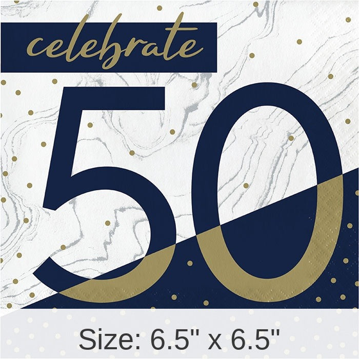 192/Case Bulk Navy and Gold 50th Birthday Luncheon Napkins