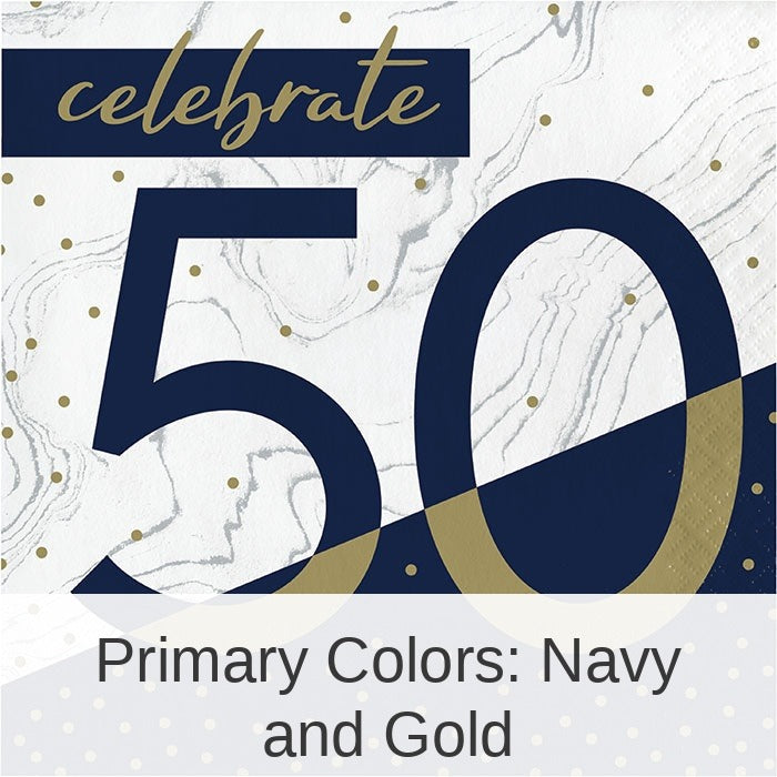 192/Case Bulk Navy and Gold 50th Birthday Luncheon Napkins