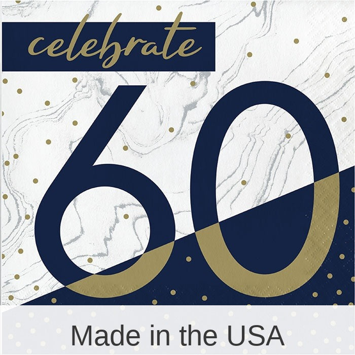 192/Case Bulk Navy and Gold 60th Birthday Luncheon Napkins