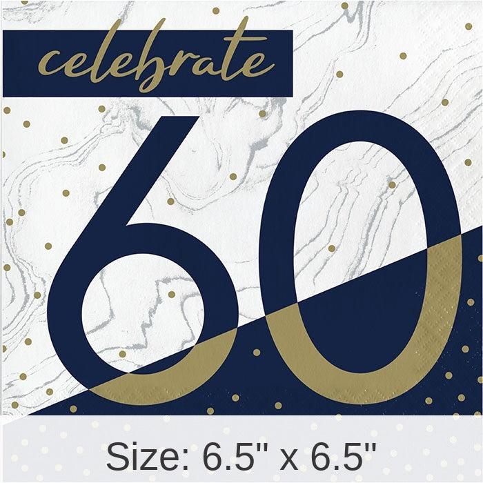 192/Case Bulk Navy and Gold 60th Birthday Luncheon Napkins