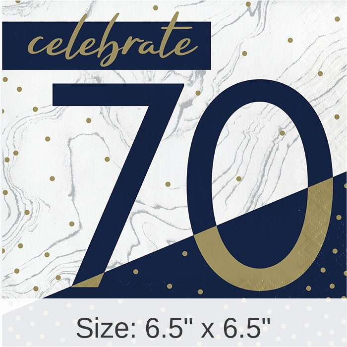 192/Case Bulk Navy and Gold 70th Birthday Luncheon Napkins