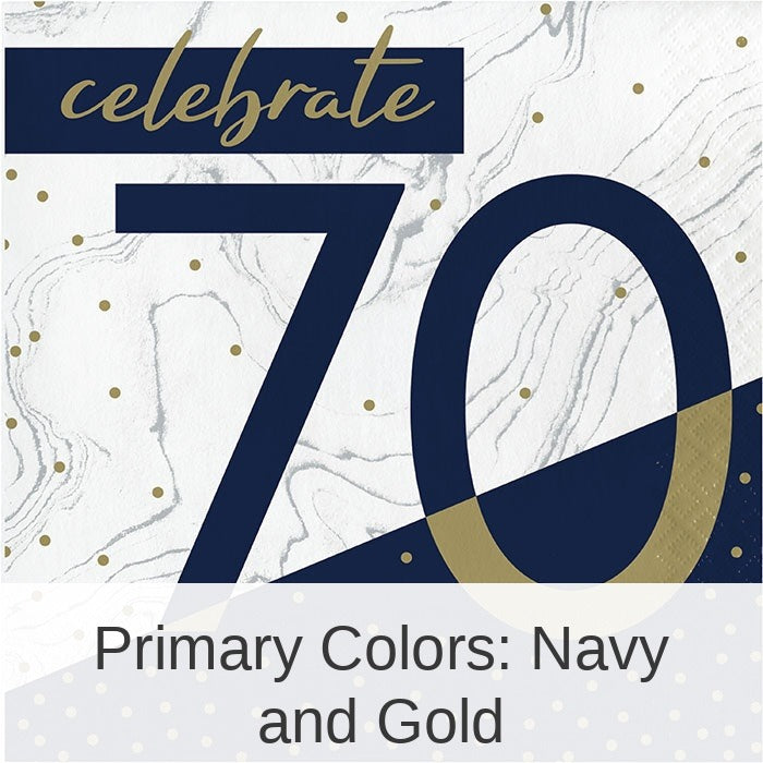 192/Case Bulk Navy and Gold 70th Birthday Luncheon Napkins