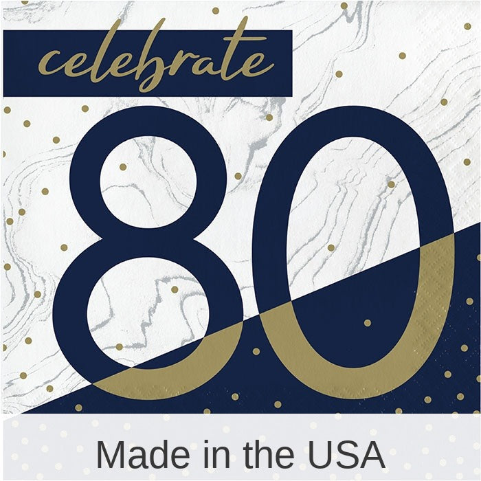 192/Case Bulk Navy and Gold 80th Birthday Luncheon Napkins