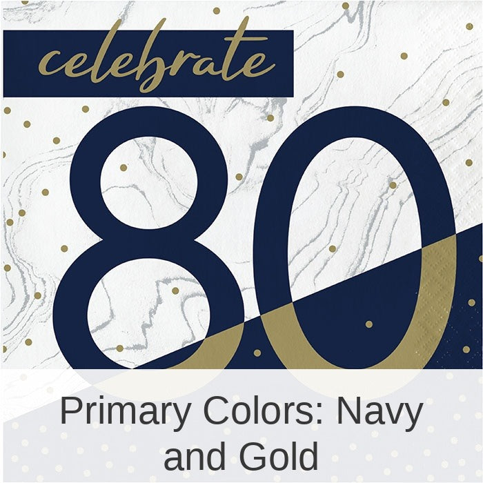 192/Case Bulk Navy and Gold 80th Birthday Luncheon Napkins