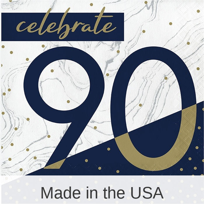192/Case Bulk Navy and Gold 90th Birthday Luncheon Napkins