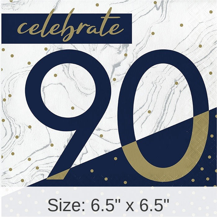 192/Case Bulk Navy and Gold 90th Birthday Luncheon Napkins