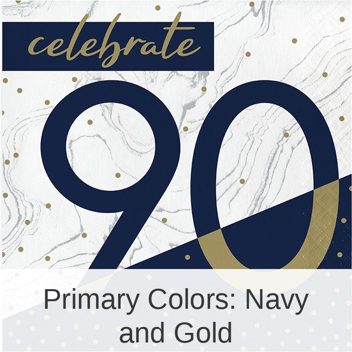 192/Case Bulk Navy and Gold 90th Birthday Luncheon Napkins