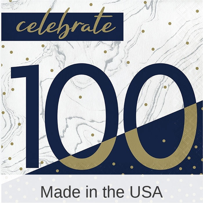 192/Case Bulk Navy and Gold 100th Birthday Luncheon Napkins