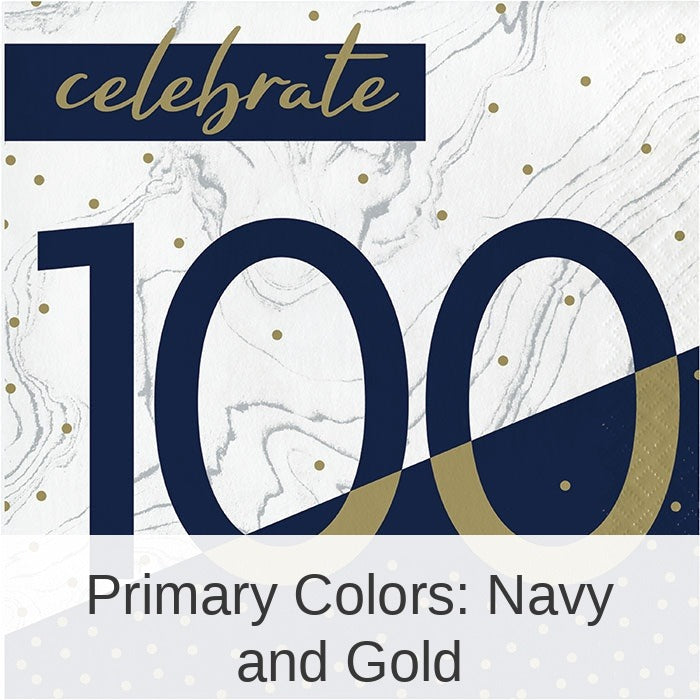 192/Case Bulk Navy and Gold 100th Birthday Luncheon Napkins