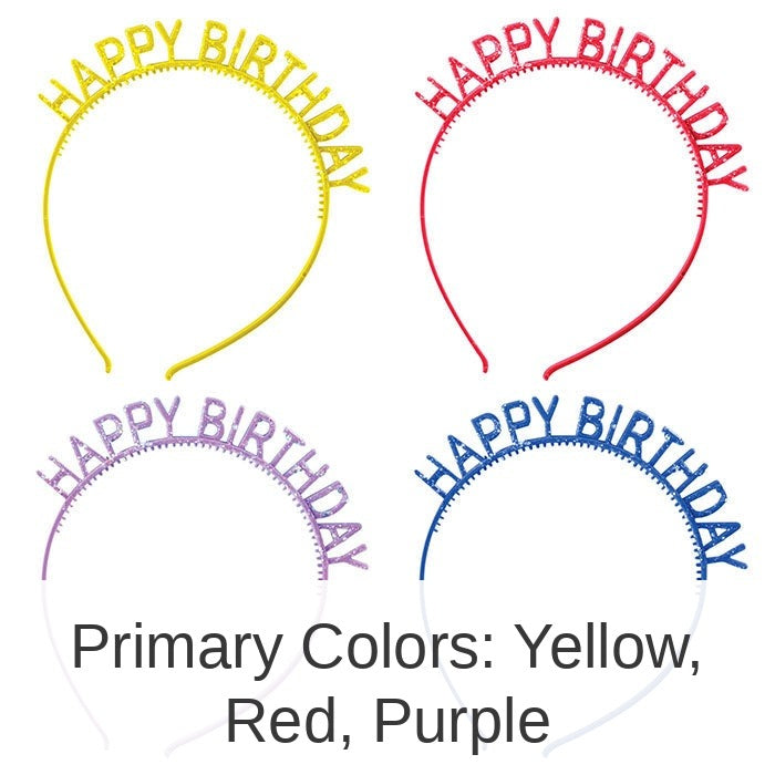 48/Case Bulk Assorted Colors Happy Birthday Headbands with Glitter