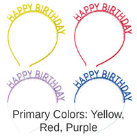 48/Case Bulk Assorted Colors Happy Birthday Headbands with Glitter