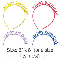 48/Case Bulk Assorted Colors Happy Birthday Headbands with Glitter