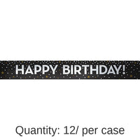 12/Case Bulk Gold and Silver Happy Birthday Foil Banners