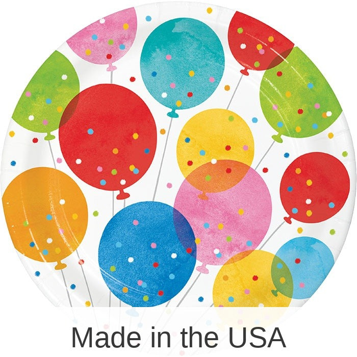 96/Case Bulk Birthday Confetti Balloons Dinner Plates