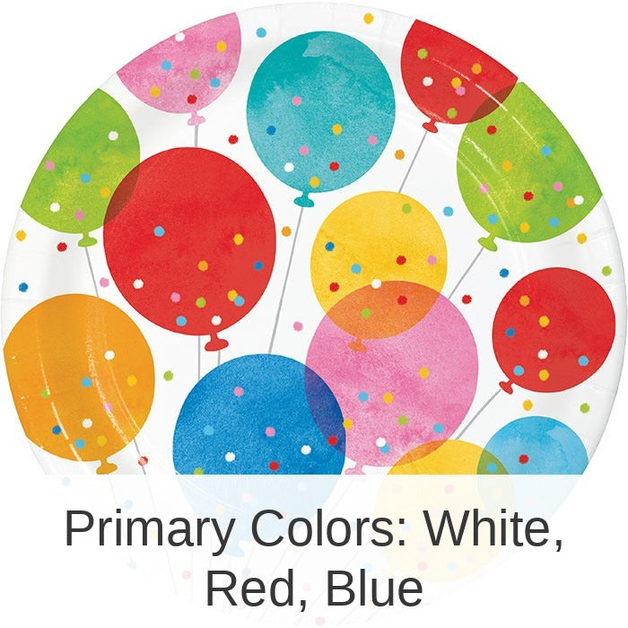 96/Case Bulk Birthday Confetti Balloons Dinner Plates