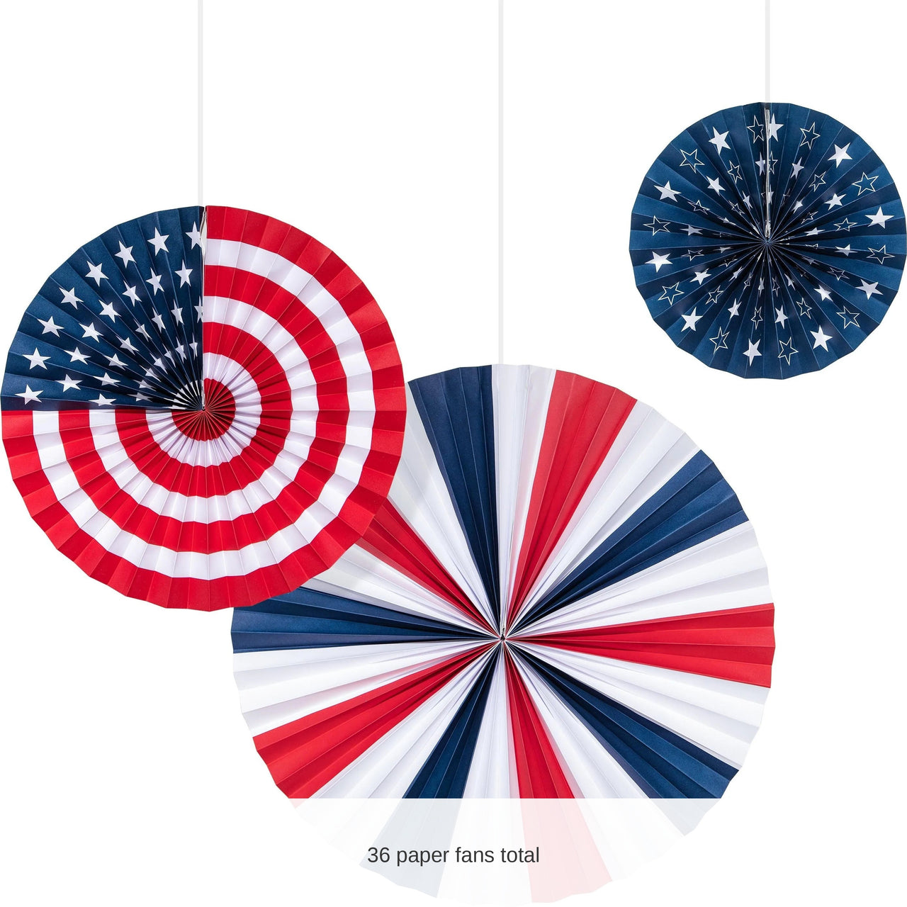 36/Case Bulk Patriotic Fans PR 16" 12" 8"