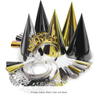 6 Kits Bulk Case of Black Silver Gold New Year Wearables Kit for 10 People