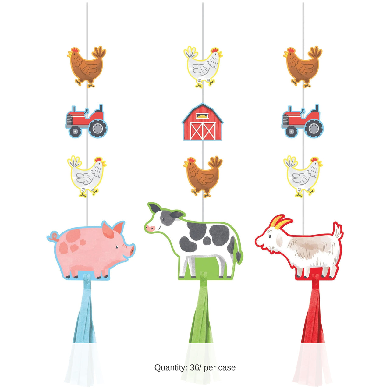36/Case Bulk Farm Animals Hanging Cutouts w/ Tassels