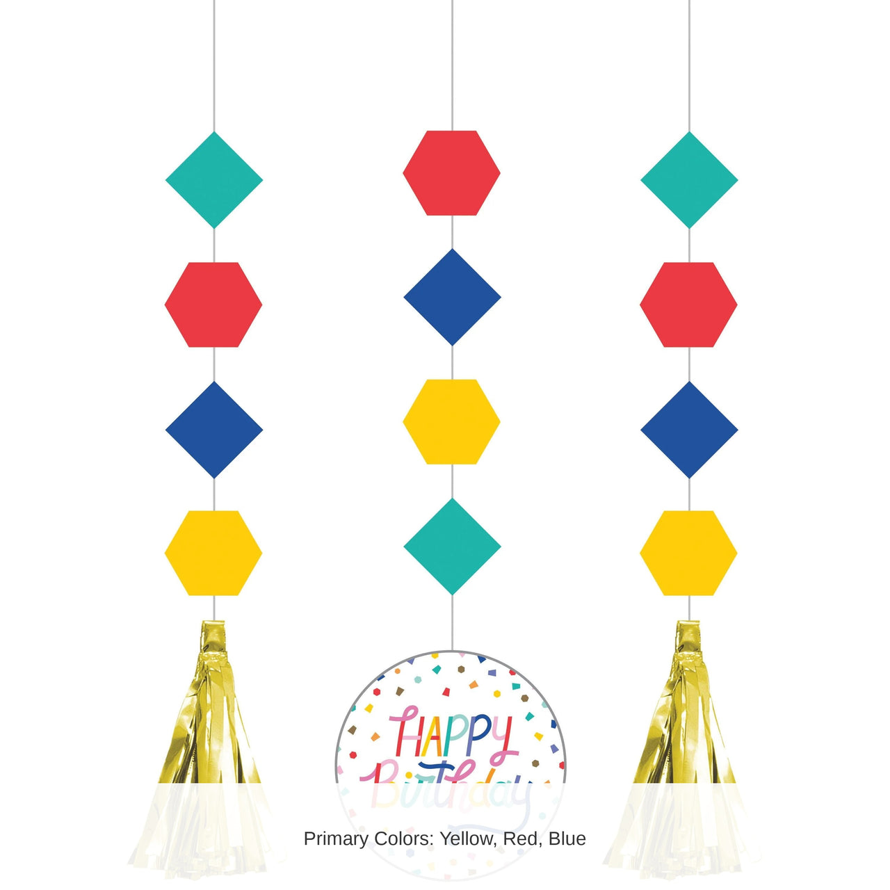 36/Case Bulk Birthday Confetti Hanging Cutouts w/ Tassels