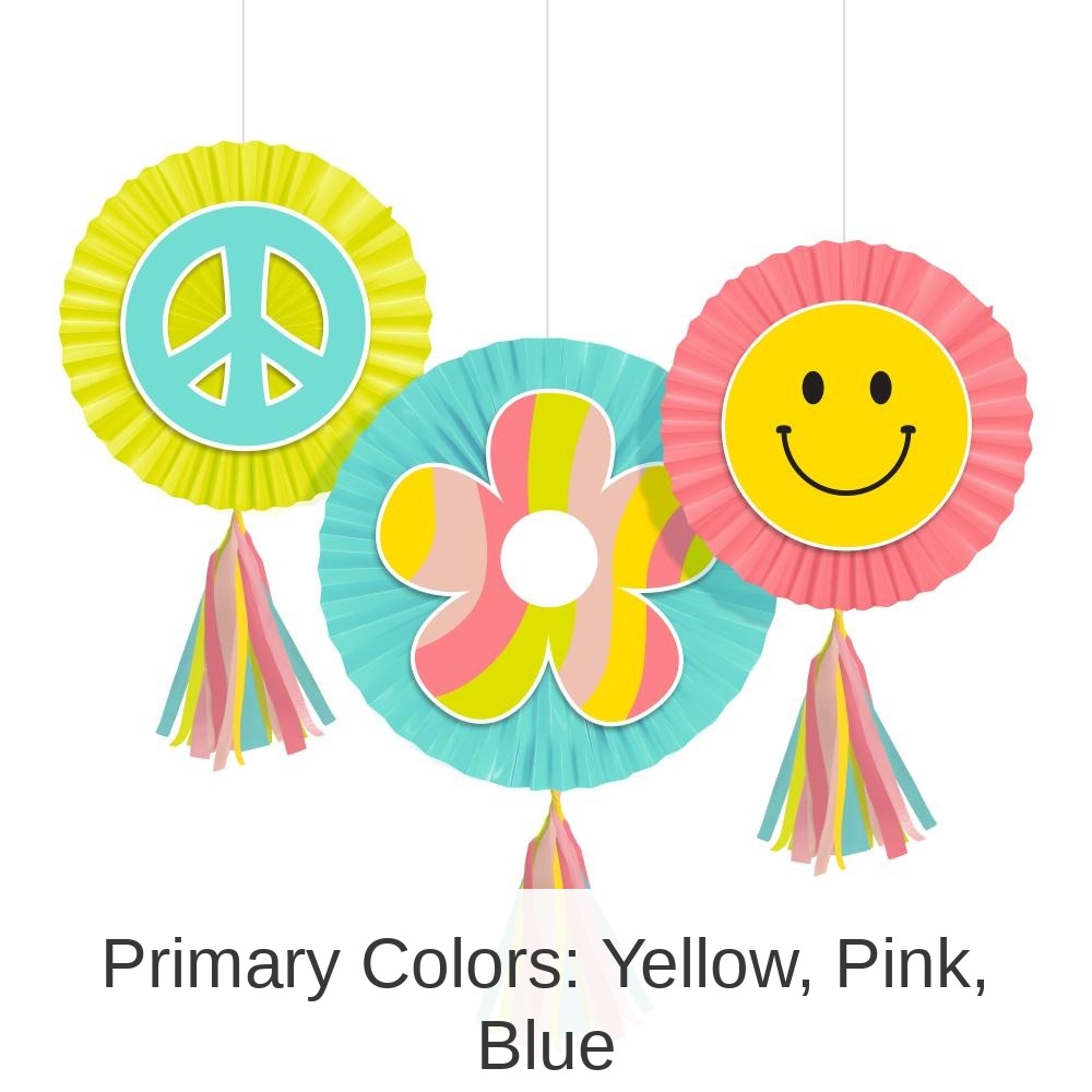 36/Case Bulk Flower Power Paper Fans w/ Tassels