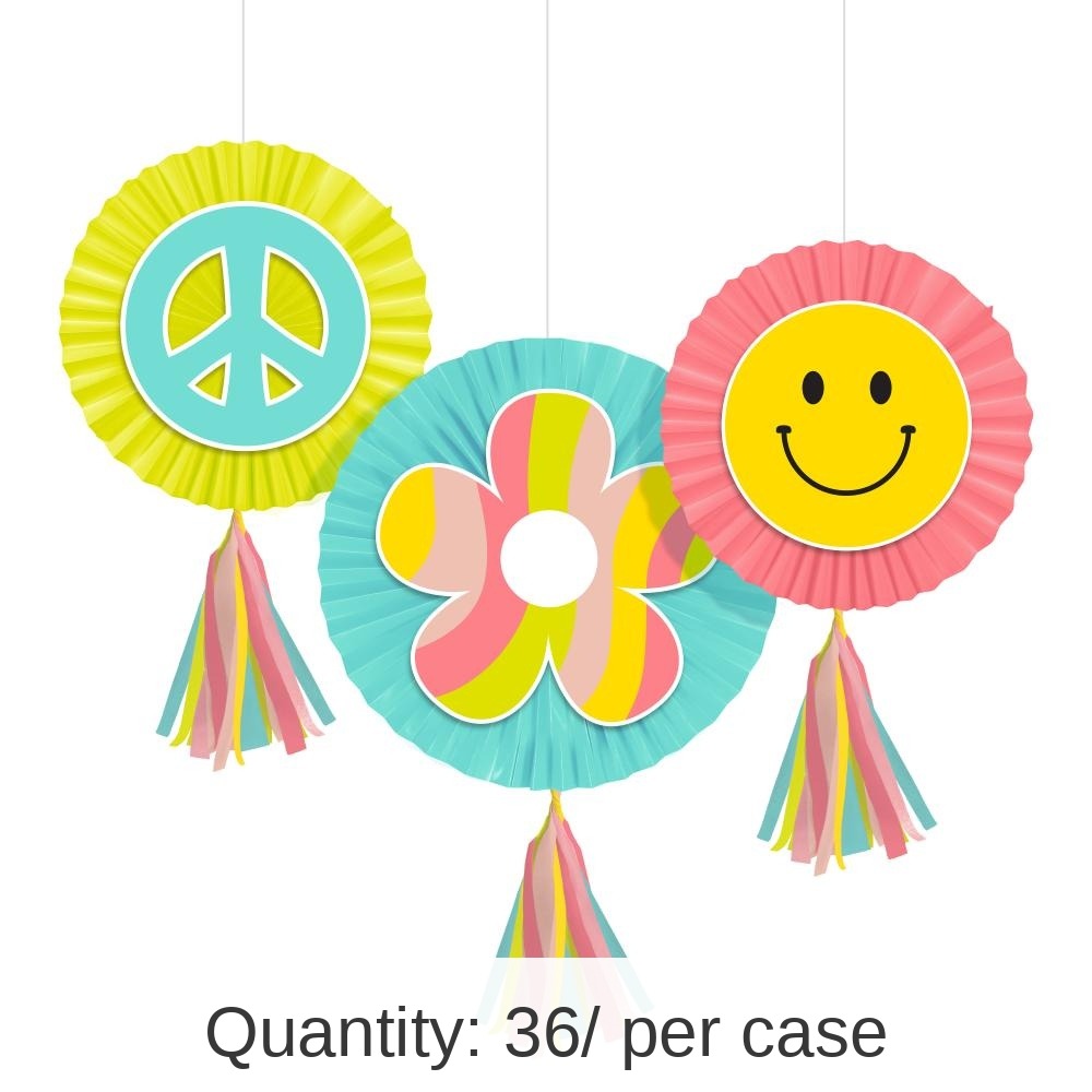 36/Case Bulk Flower Power Paper Fans w/ Tassels