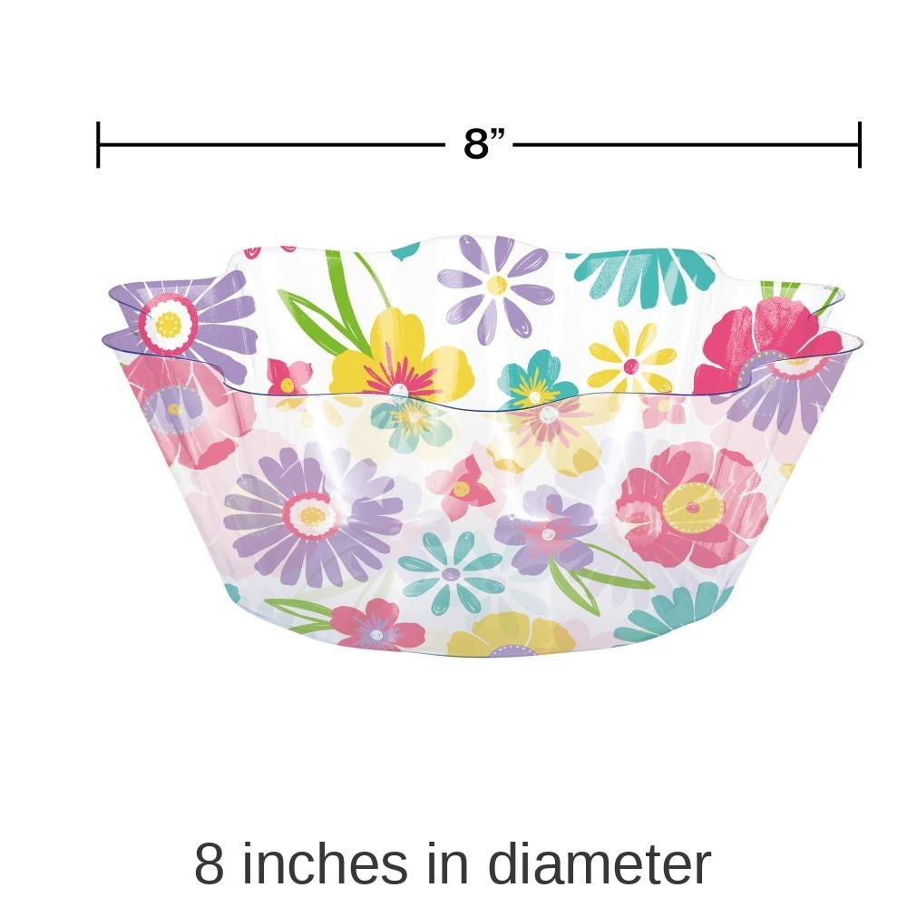 12/Case Bulk Spring Florals 8" Fluted Plastic Bowl