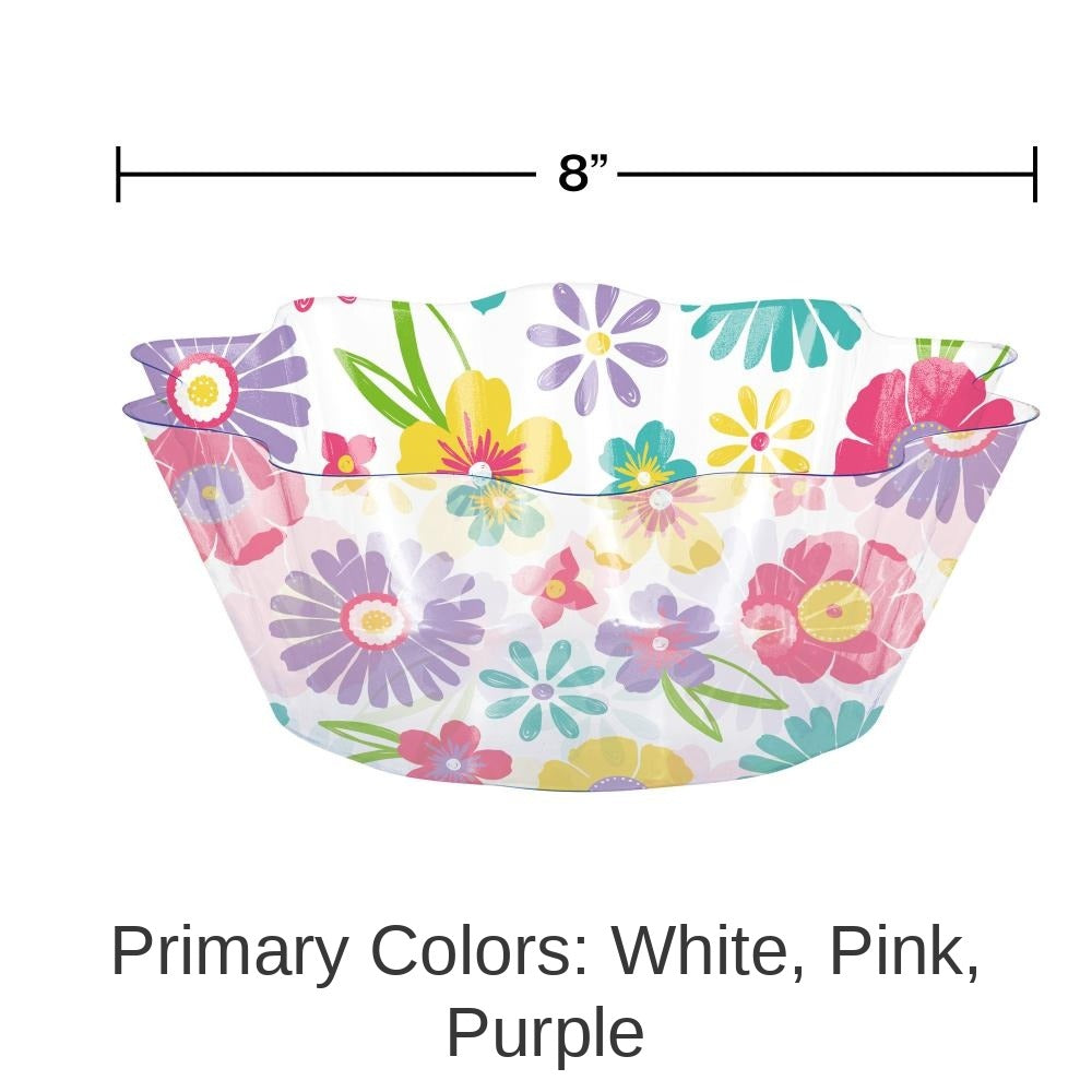 12/Case Bulk Spring Florals 8" Fluted Plastic Bowl