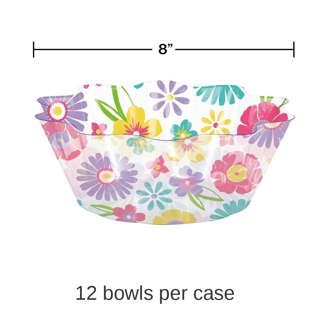 12/Case Bulk Spring Florals 8" Fluted Plastic Bowl