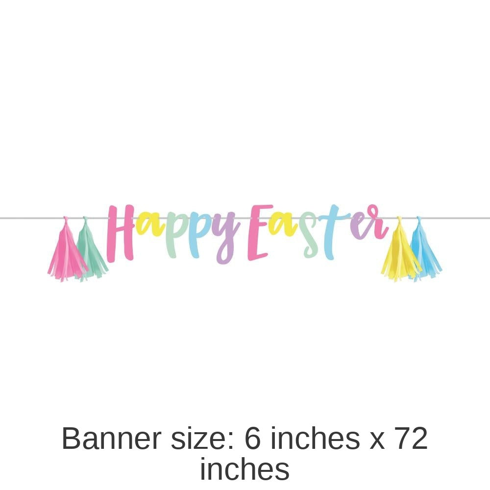 12/Case Bulk "Happy Easter" Cardstock Banner w/ Tissue Tassels