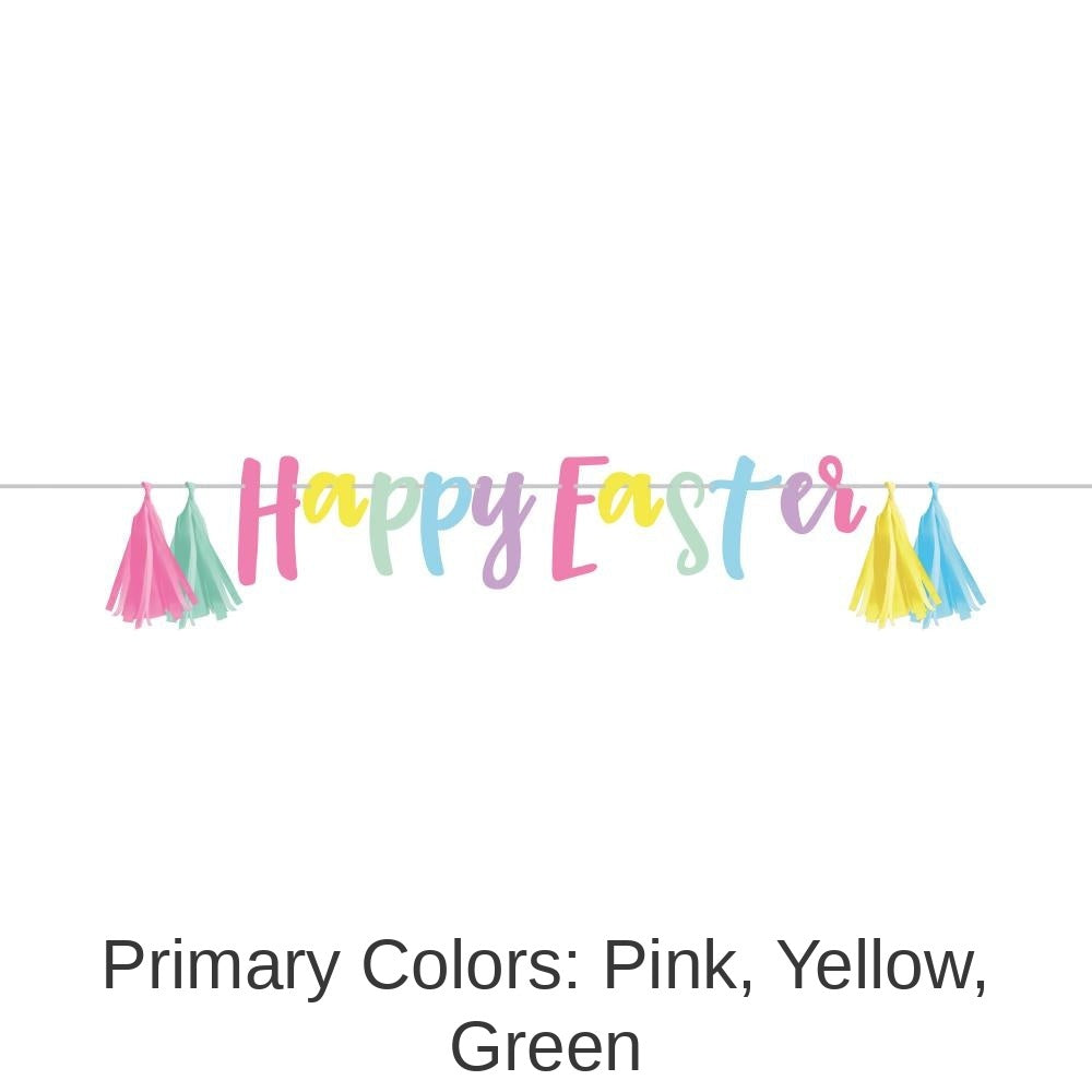 12/Case Bulk "Happy Easter" Cardstock Banner w/ Tissue Tassels