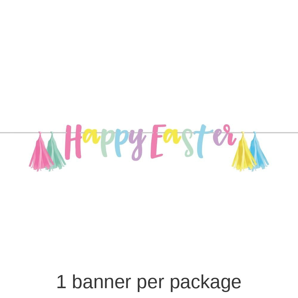 12/Case Bulk "Happy Easter" Cardstock Banner w/ Tissue Tassels