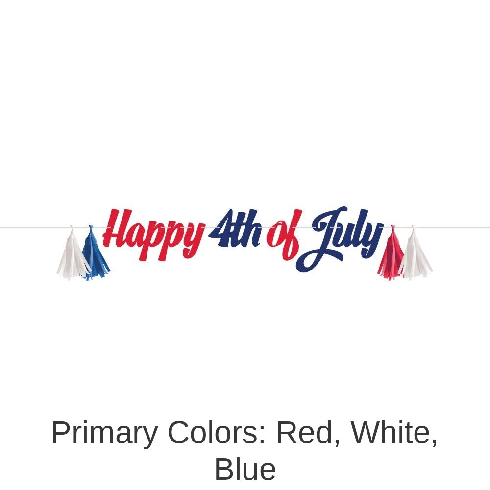 12/Case Bulk Patriotic Cardstock Banner w/ Tissue Tassels
