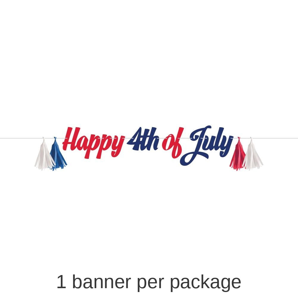 12/Case Bulk Patriotic Cardstock Banner w/ Tissue Tassels