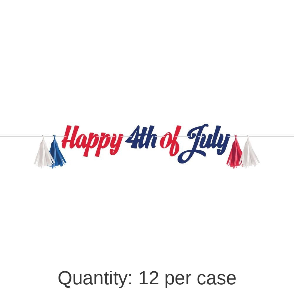 12/Case Bulk Patriotic Cardstock Banner w/ Tissue Tassels