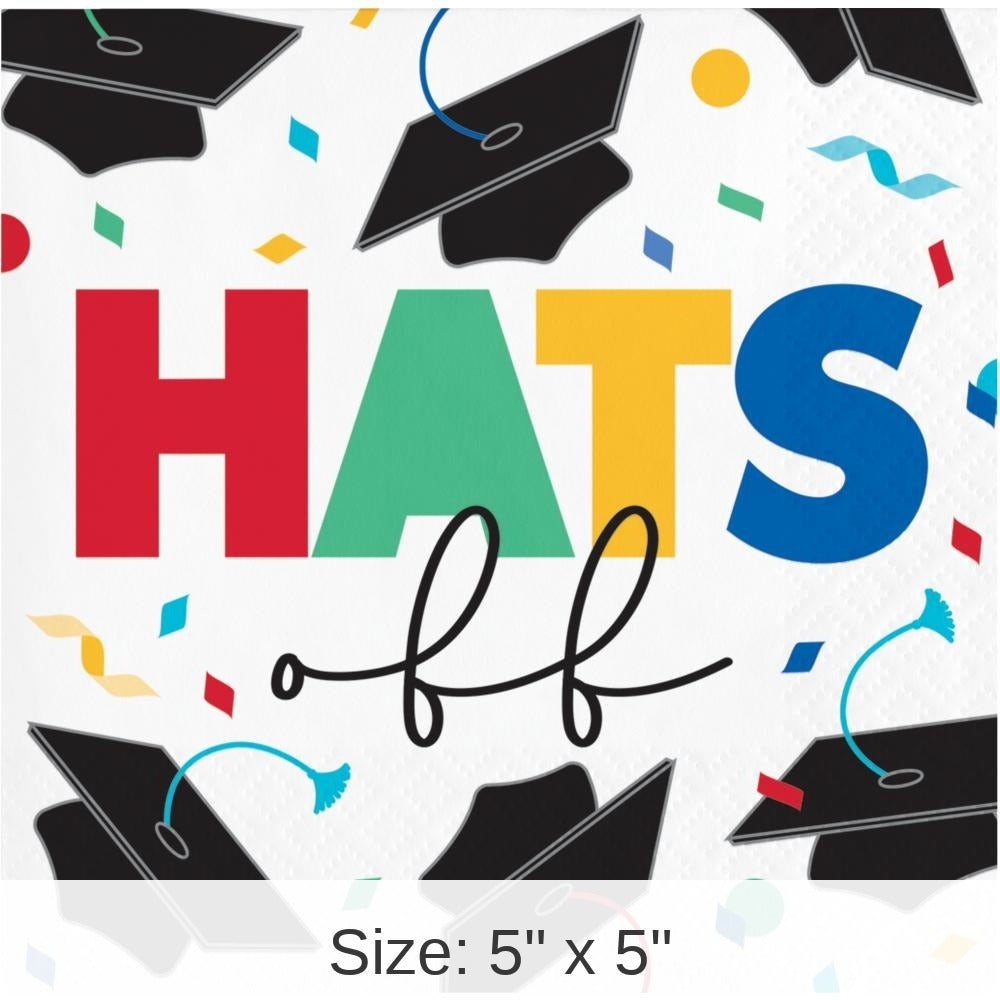 192/Case Bulk Grad Cap Toss 2 Ply "Hats Off" Beverage Napkin