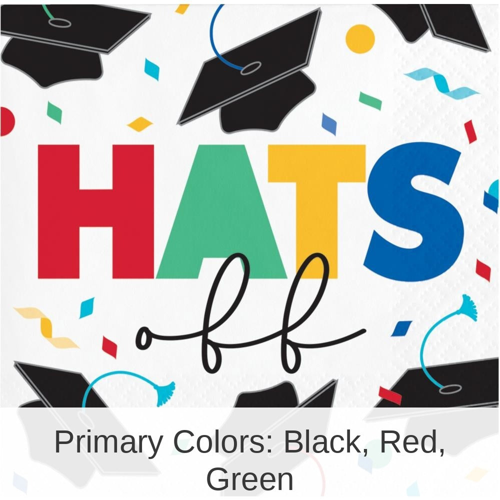 192/Case Bulk Grad Cap Toss 2 Ply "Hats Off" Beverage Napkin