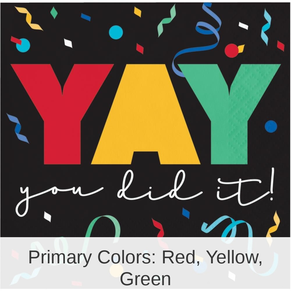 192/Case Bulk Grad Cap Toss 2 Ply "Yay" Beverage Napkin