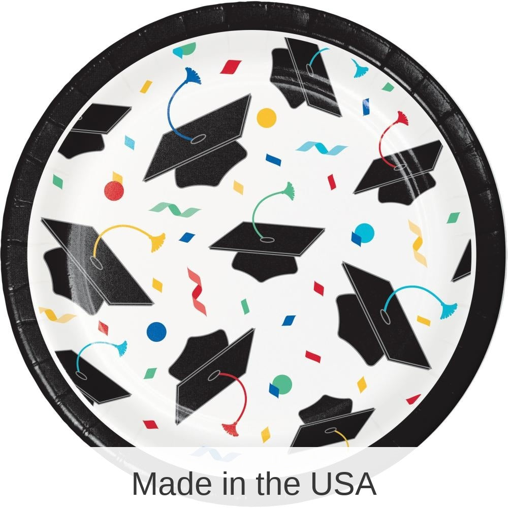 96/Case Bulk Grad Cap Toss Paper 6.75" Dessert Plate