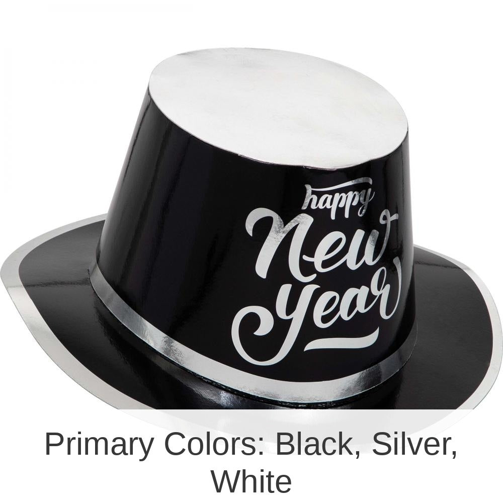 12/Case Bulk New Year's Black and Silver Top Hat