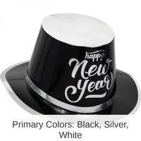 12/Case Bulk New Year's Black and Silver Top Hat