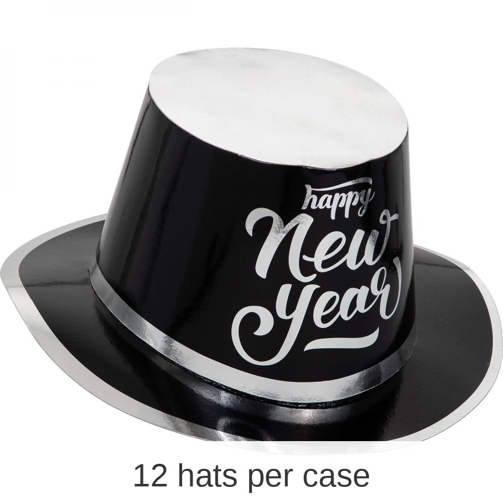 12/Case Bulk New Year's Black and Silver Top Hat