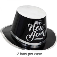 12/Case Bulk New Year's Black and Silver Top Hat
