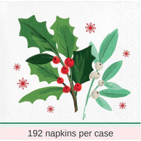 192/Case Bulk Holly Jolly Christmas Paper Beverage Napkin