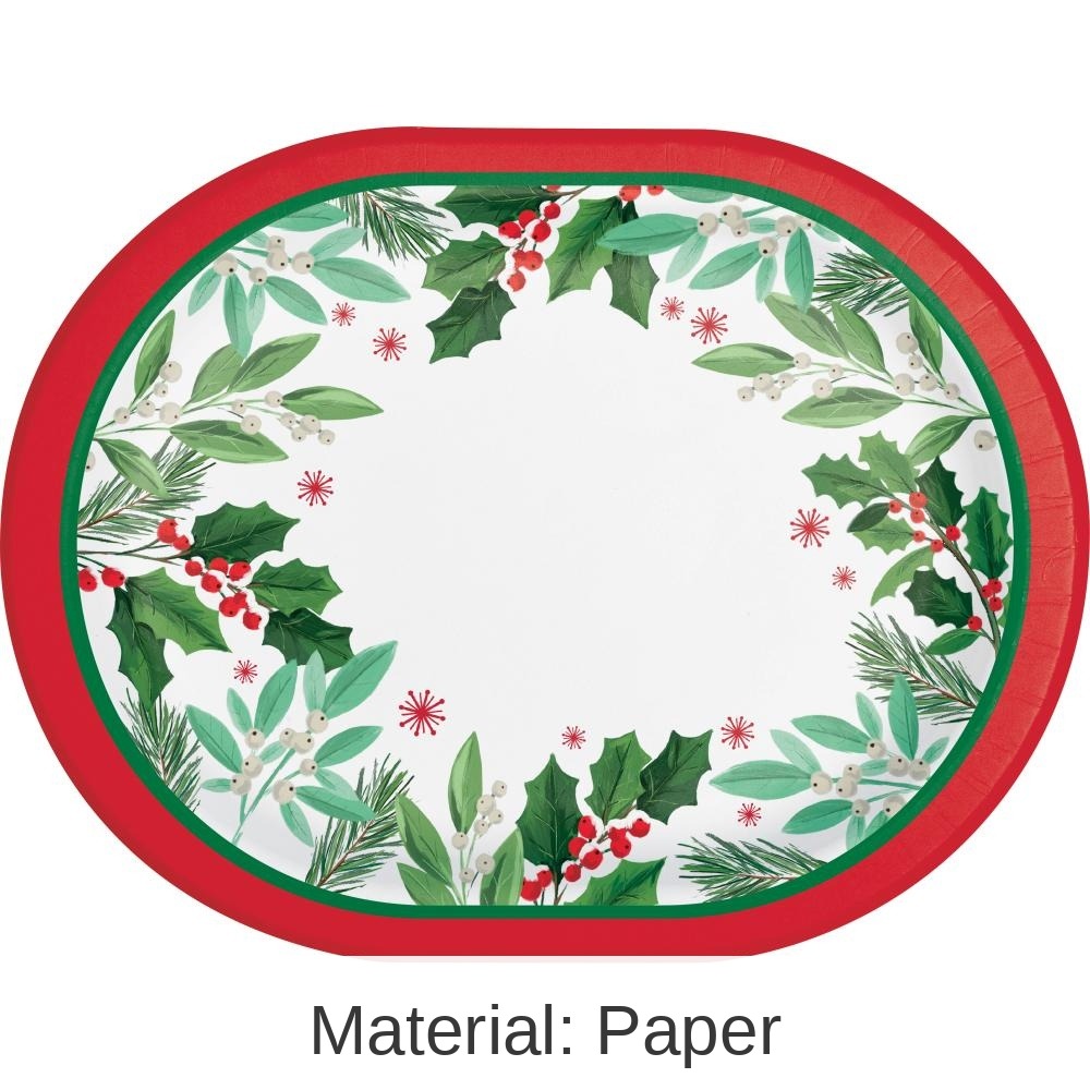 96/Case Bulk Holly Jolly Christmas Paper Oval Platter