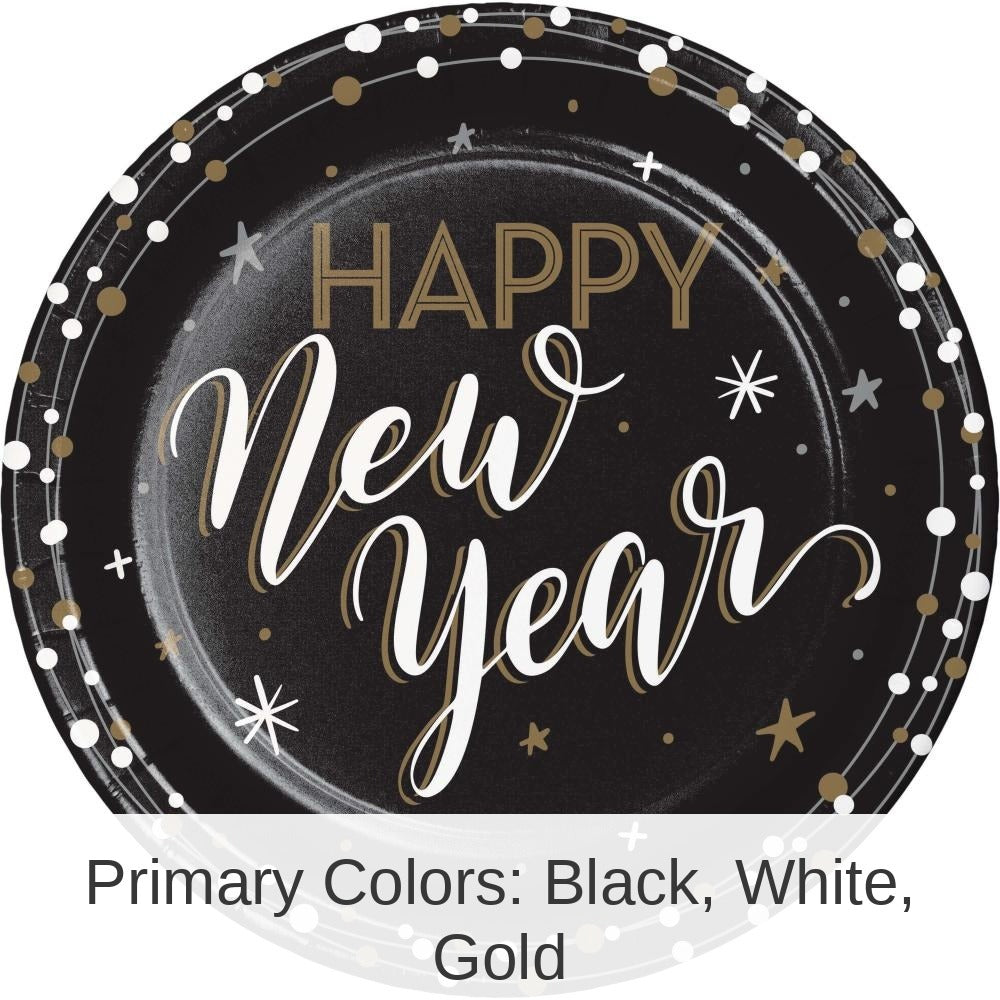 96/Case Bulk New Years Shimmer Paper Dinner Plate