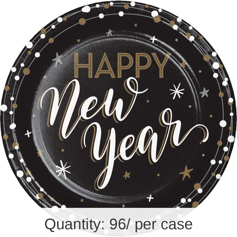 96/Case Bulk New Years Shimmer Paper Dinner Plate