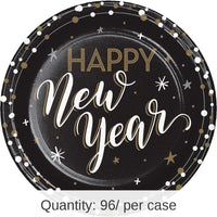 96/Case Bulk New Years Shimmer Paper Dinner Plate
