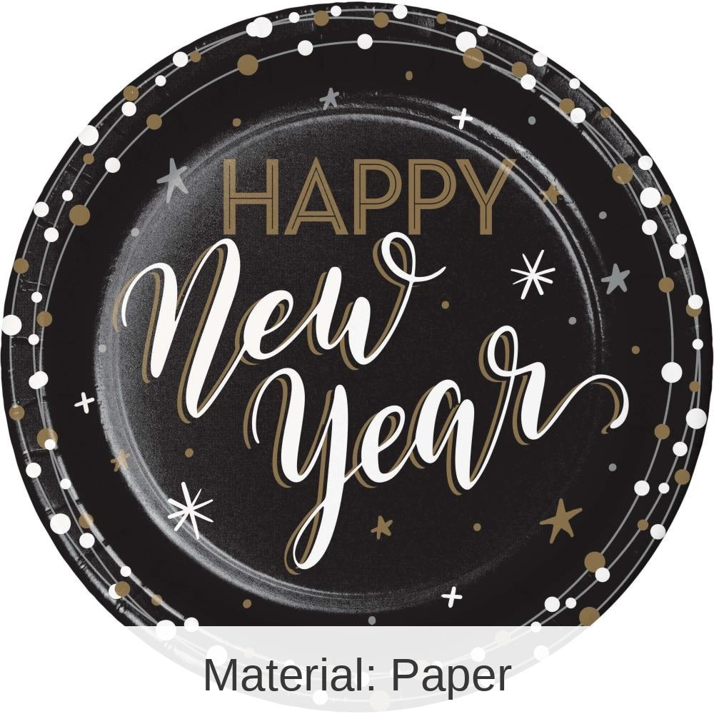 96/Case Bulk New Years Shimmer Paper Dinner Plate