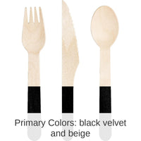288/Case Bulk Black Velvet Wooden Cutlery, Assorted